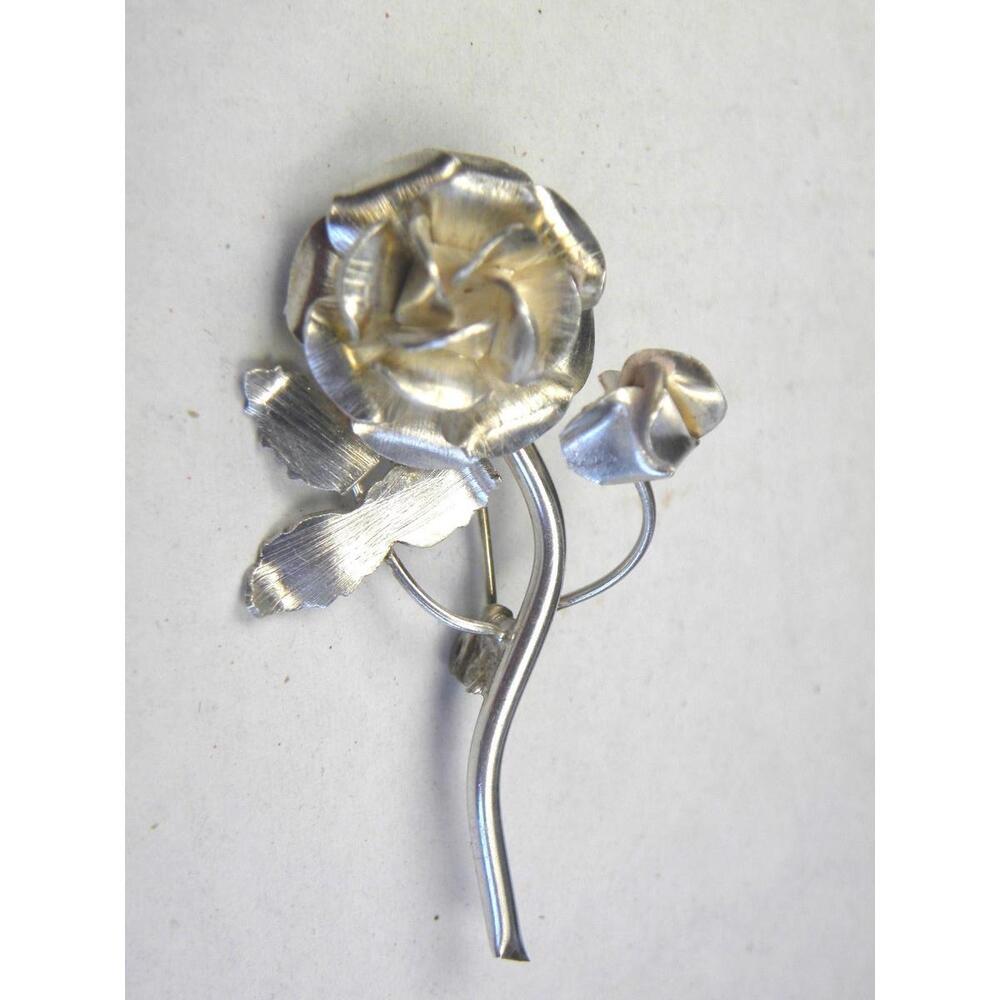 Vintage Sterling Silver Brooch Taxco 3 D Rose 925